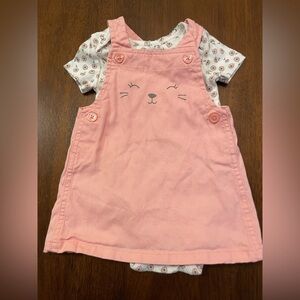 Carter's White Floral Infant Onesie with Pink Overall Dress